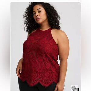 Mixed lace Goddess Elegant Red Lace Halter Top by Torrid. Size 00